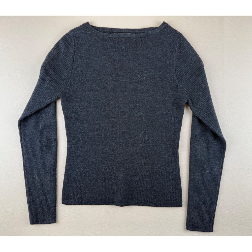 Minimalist Merino Wool Sweater Boat Neck Grey Medium Mercer & Madison